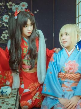 "Fate Stay Night" Saber Tosaka Rin Kimono Yukata C O S P L A Y Y